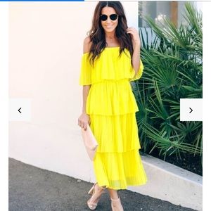Yellow tiered midi dress